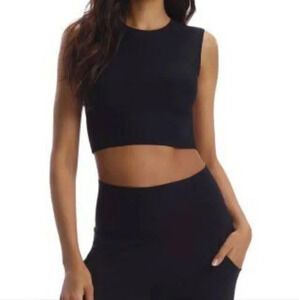 Weworewhat Fold-over Slit Legging and black crop top set